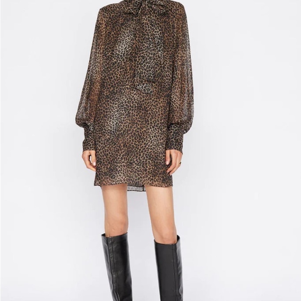 FRAME Tie Neck Long Sleeve Silk Dress